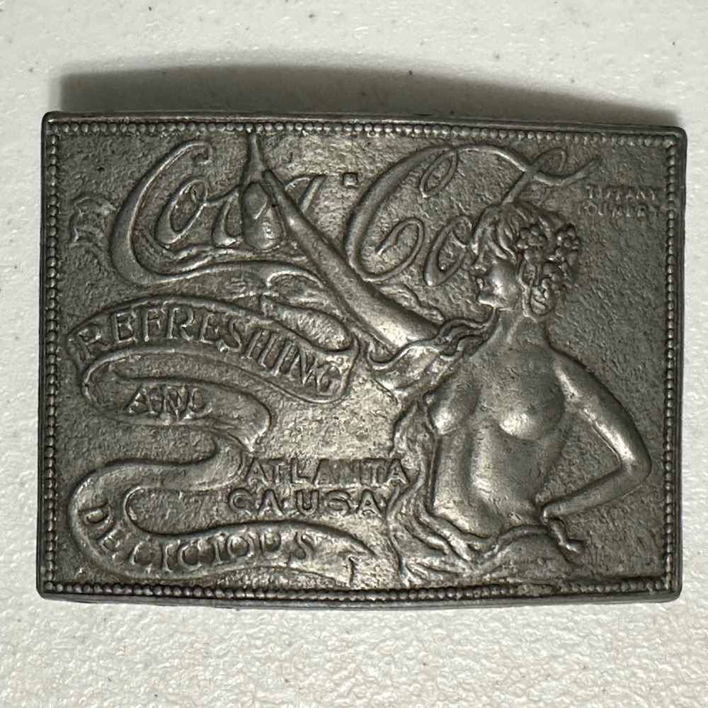 Coca-Cola Tiffany Foundry Belt Buckle Metal Gibson Girl VTG Silver Tone Risqué